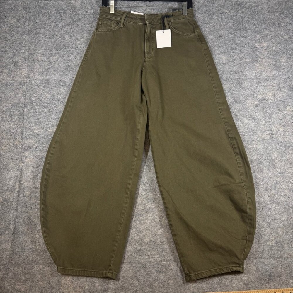 Zara Olive Green Mega Balloon Jeans Size 2 High Rise Barrel Leg Trendy Pants - Picture 3 of 15